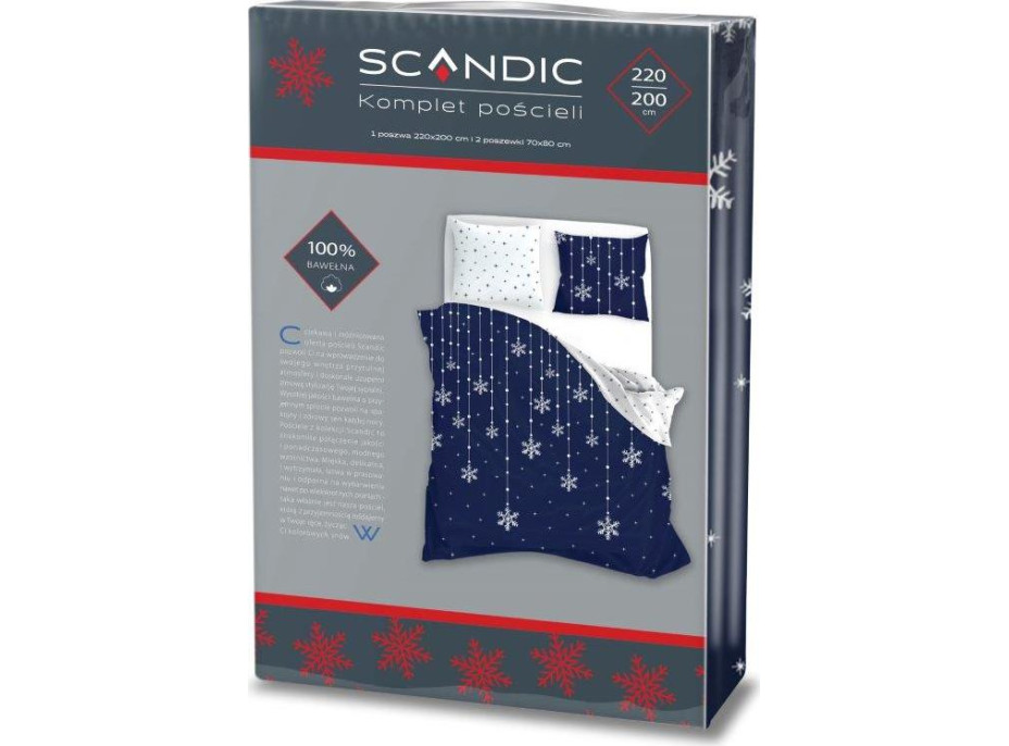 Bavlnené obliečky SCANDIC Vločky - tmavo modré / biele - 220x200 cm