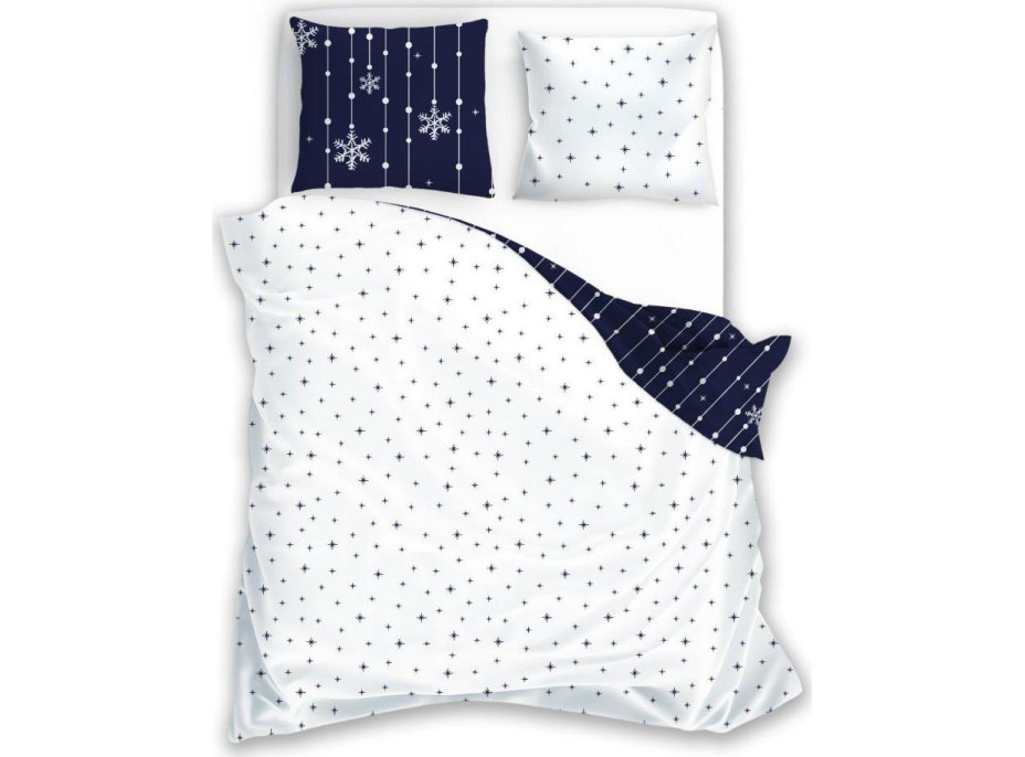Bavlnené obliečky SCANDIC Vločky - tmavo modré / biele - 220x200 cm