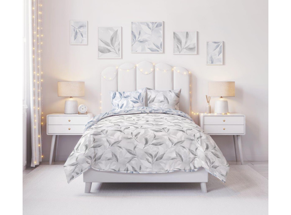 Bavlnené obliečky PRIMAVERA Vetvičky - šedé / modré - 160x200 cm