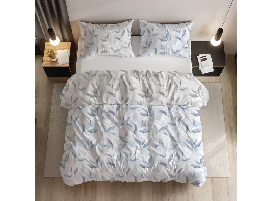 Bavlnené obliečky PRIMAVERA Vetvičky - šedé / modré - 160x200 cm