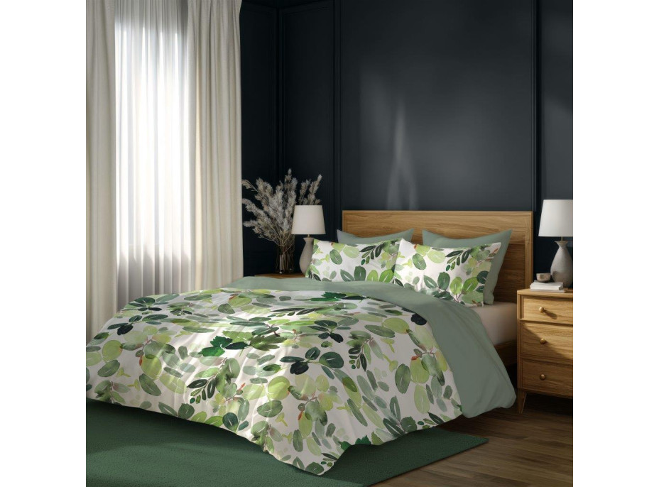 Bavlnené obliečky PRIMAVERA Listy - biele / zelené - 160x200 cm