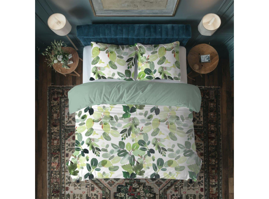 Bavlnené obliečky PRIMAVERA Listy - biele / zelené - 160x200 cm