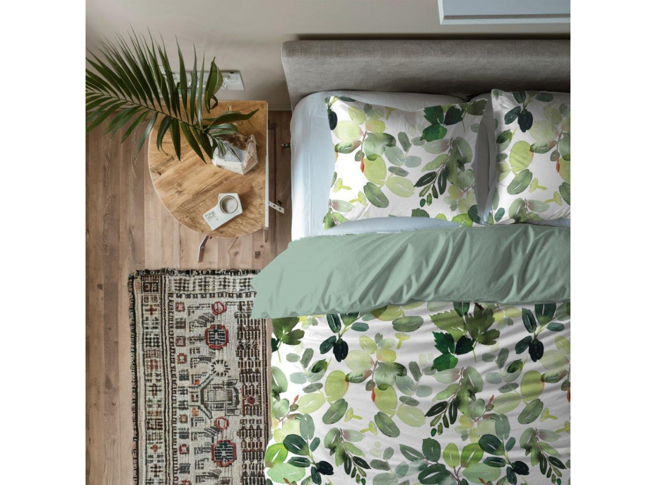 Bavlnené obliečky PRIMAVERA Listy - biele / zelené - 160x200 cm