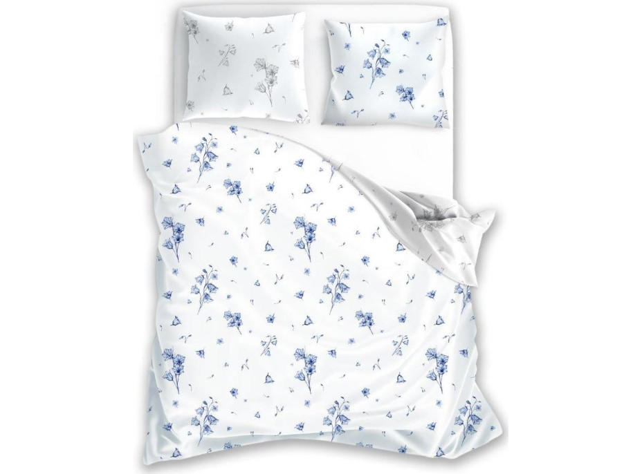 Bavlnené obliečky PRIMAVERA Modré zvončeky - biele - 220x200 cm