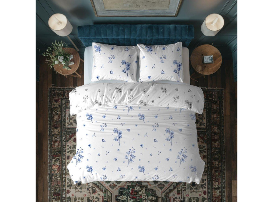Bavlnené obliečky PRIMAVERA Modré zvončeky - biele - 220x200 cm