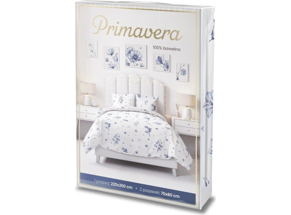 Bavlnené obliečky PRIMAVERA Modré zvončeky - biele - 220x200 cm