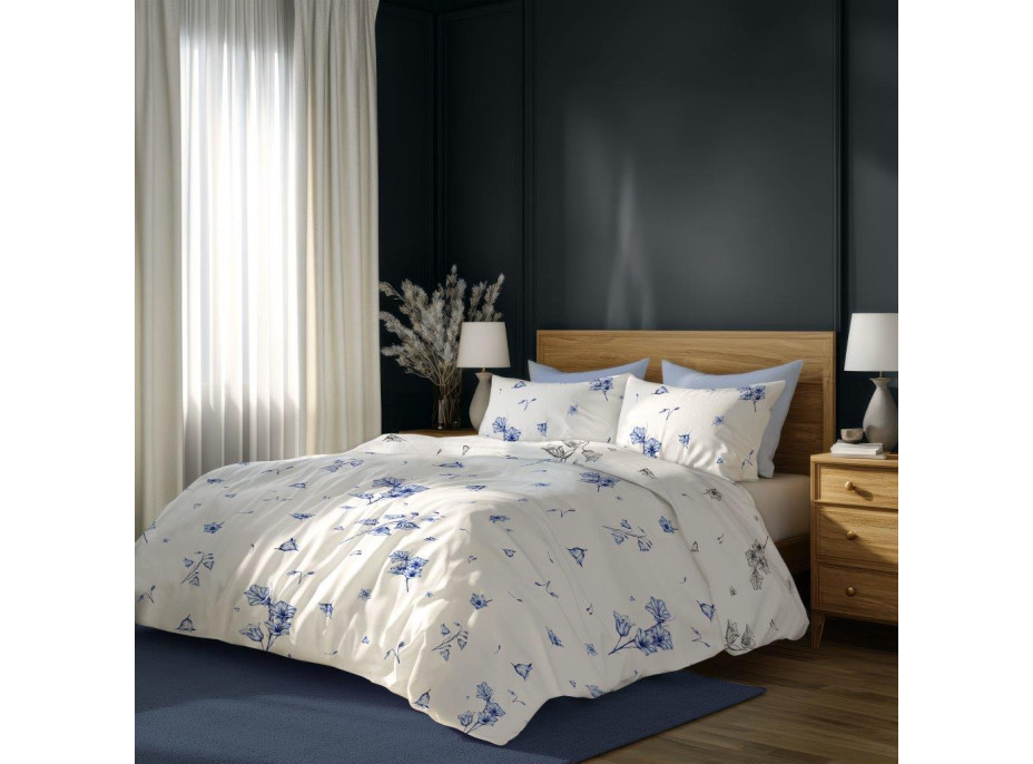 Bavlnené obliečky PRIMAVERA Modré zvončeky - biele - 220x200 cm