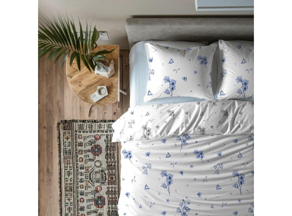 Bavlnené obliečky PRIMAVERA Modré zvončeky - biele - 220x200 cm