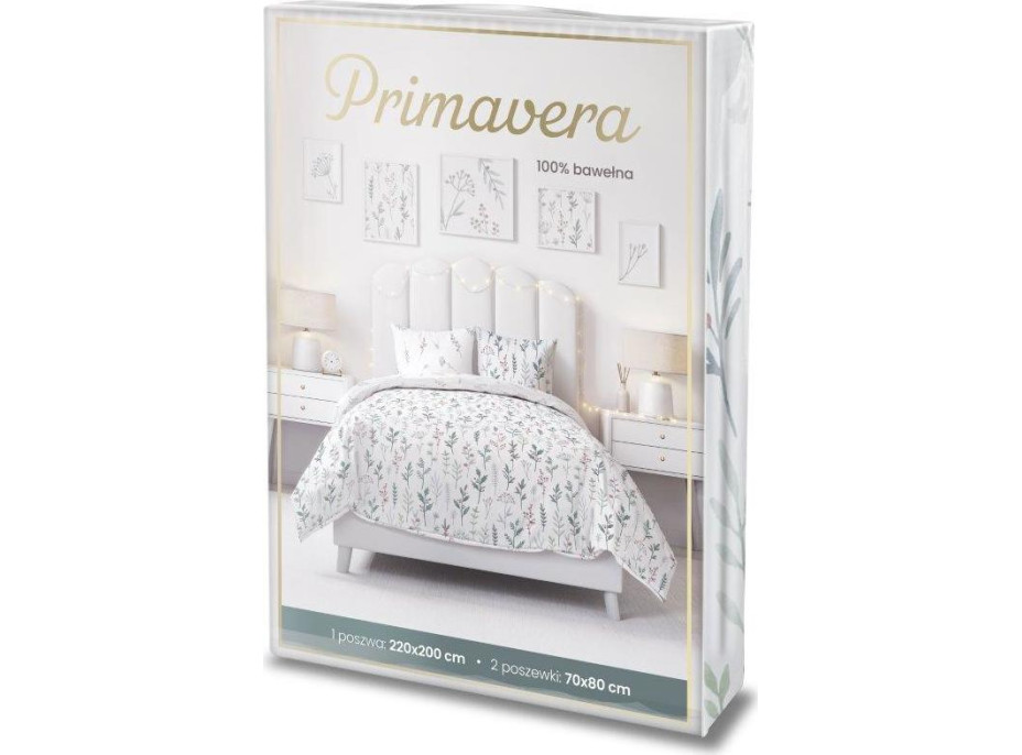 Bavlnené obliečky PRIMAVERA Byliny - biele - 220x200 cm