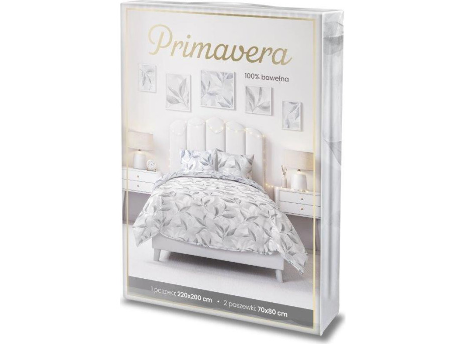 Bavlnené obliečky PRIMAVERA Vetvičky - šedé / modré - 220x200 cm