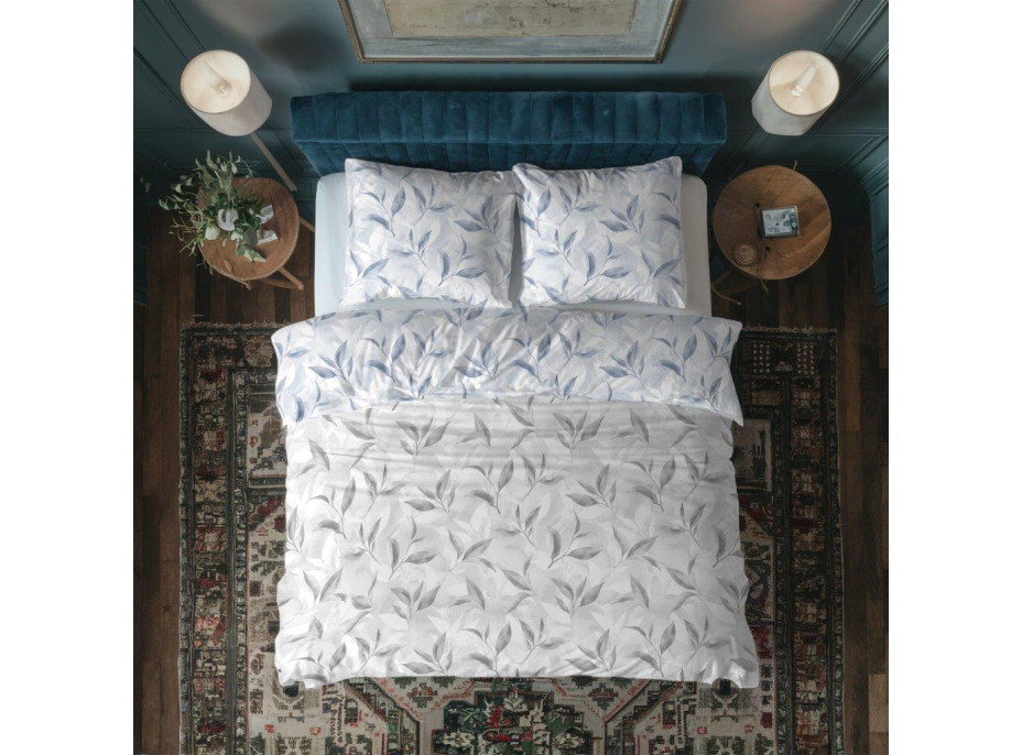 Bavlnené obliečky PRIMAVERA Vetvičky - šedé / modré - 220x200 cm