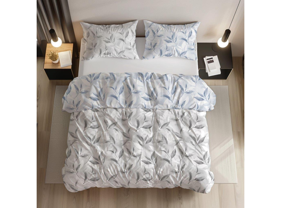 Bavlnené obliečky PRIMAVERA Vetvičky - šedé / modré - 220x200 cm