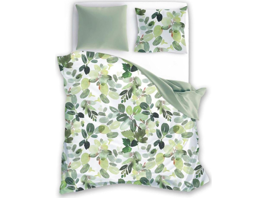 Bavlnené obliečky PRIMAVERA Listy - biele / zelené - 220x200 cm