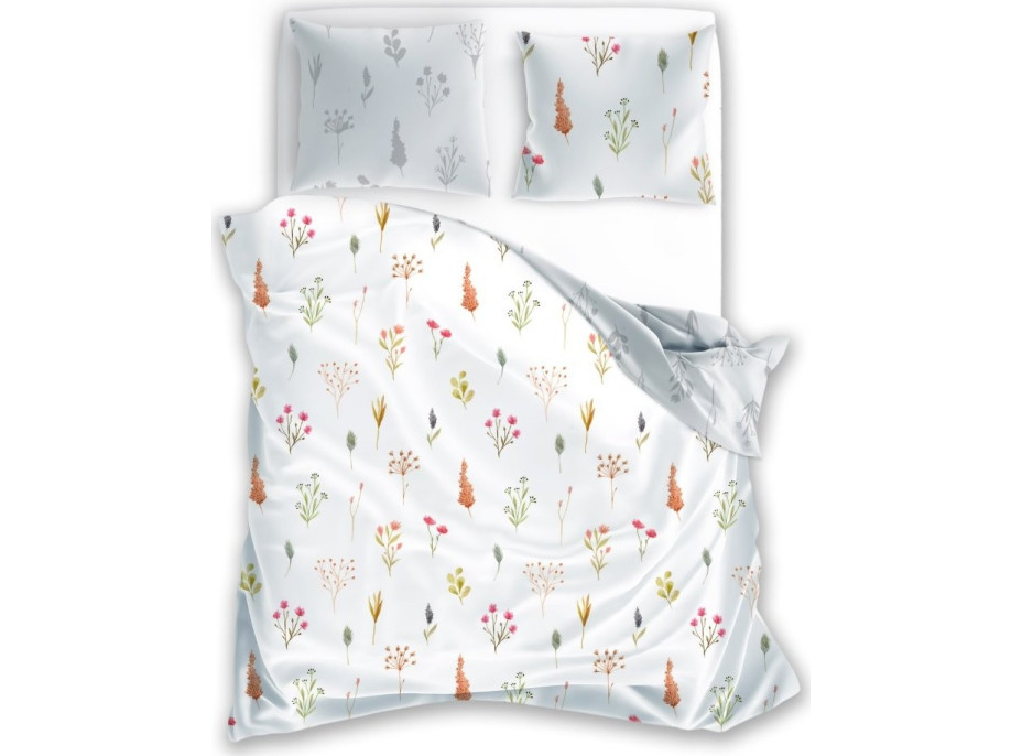 Saténové obliečky MILAGRO VERDE Byliny - biele / šedé - 160x200 cm