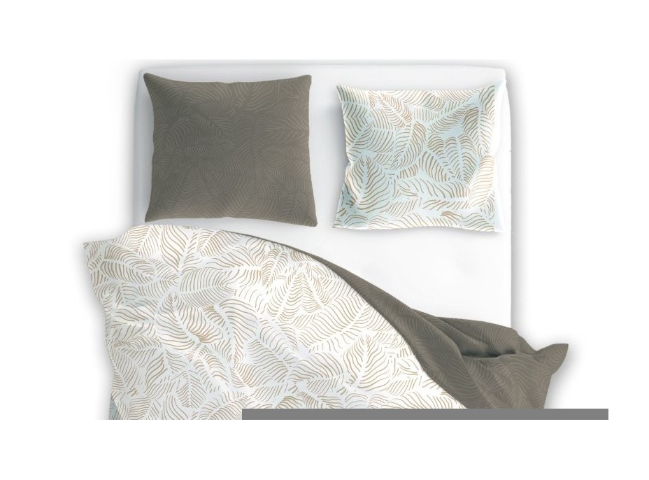 Saténové obliečky MILAGRO VERDE Béžové listy - biele / hnedé - 160x200 cm