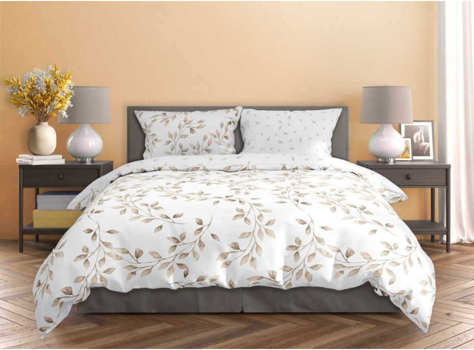 Saténové obliečky MILAGRO VERDE Jemné lístky - biele - 220x200 cm