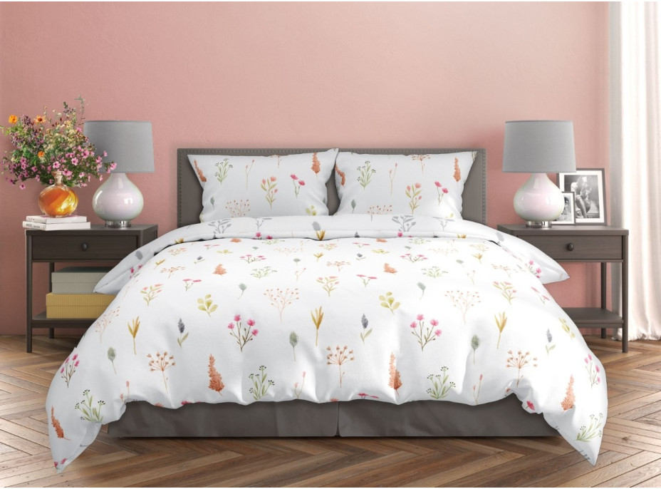 Saténové obliečky MILAGRO VERDE Byliny - biele / šedé - 220x200 cm