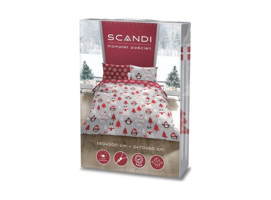Bavlnené obliečky SCANDIC Tučniaky a ľadové medvede - šedé / červené - 160x220 cm