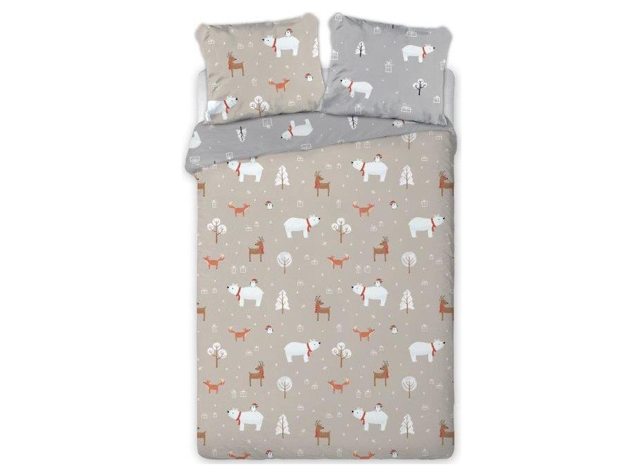 Bavlnené obliečky SCANDIC Zvieratká v lese - béžové / šedé - 160x200 cm