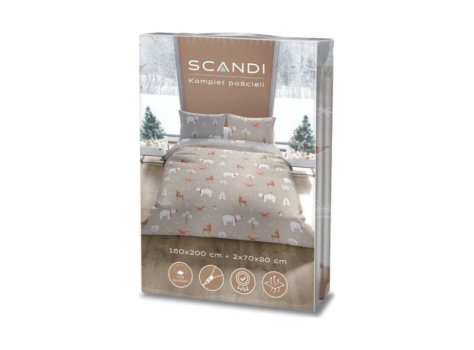Bavlnené obliečky SCANDIC Zvieratká v lese - béžové / šedé - 160x200 cm