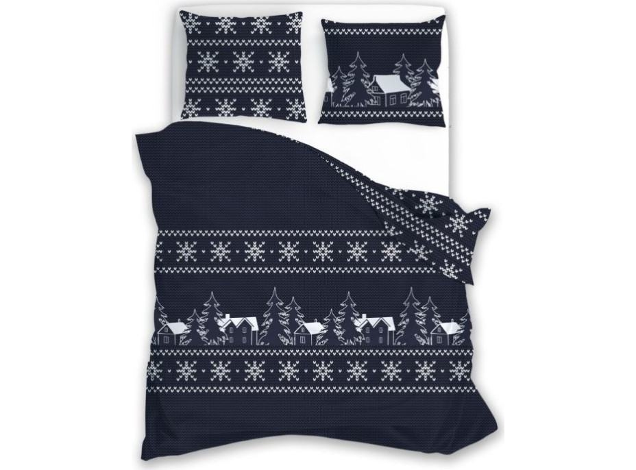 Bavlnené obliečky SCANDIC Zimné dediny - tmavo modré - 140x200 cm