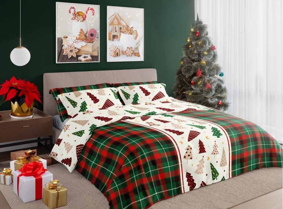 Bavlnené obliečky SCANDIC Stromčeky - zelené/červené/biele - 140x200 cm