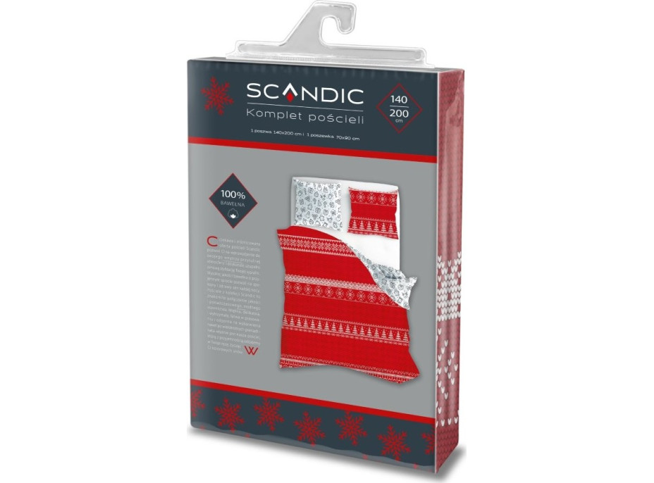 Bavlnené obliečky SCANDIC Vianočné motívy - červené / biele - 140x200 cm