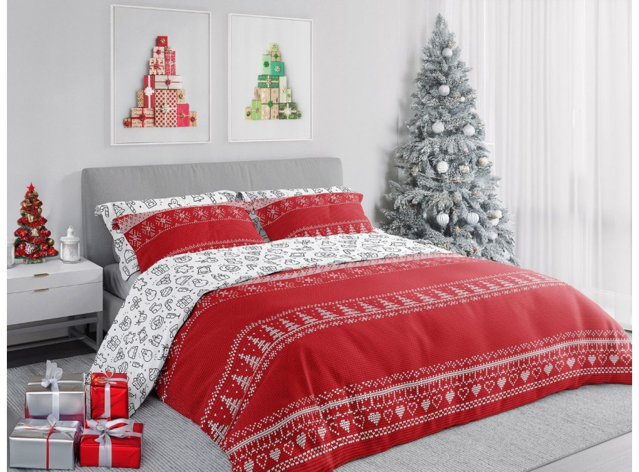 Bavlnené obliečky SCANDIC Vianočné motívy - červené / biele - 140x200 cm