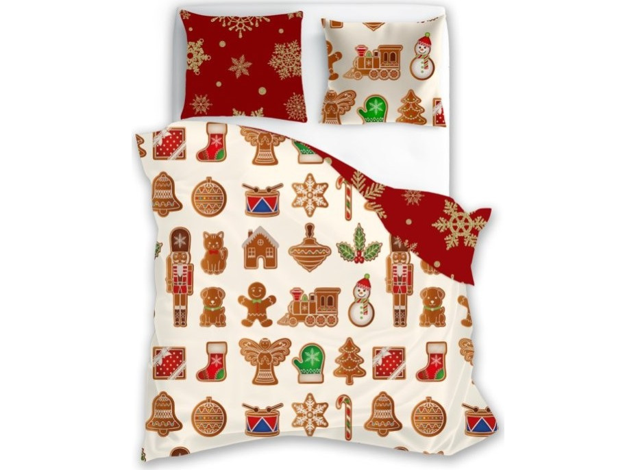 Bavlnené obliečky SCANDIC Perníčky - béžové/červené - 160x200 cm
