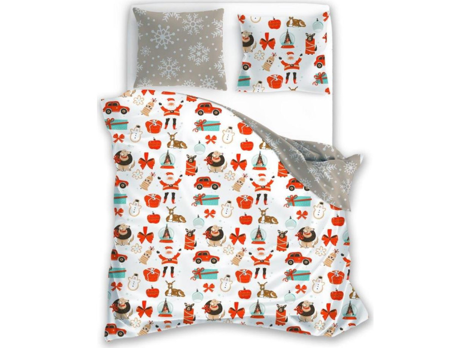 Posteľné obliečky z mikrovlákna HOLLY JOLLY Vianočné motívy - biele / béžové - 220x200 cm