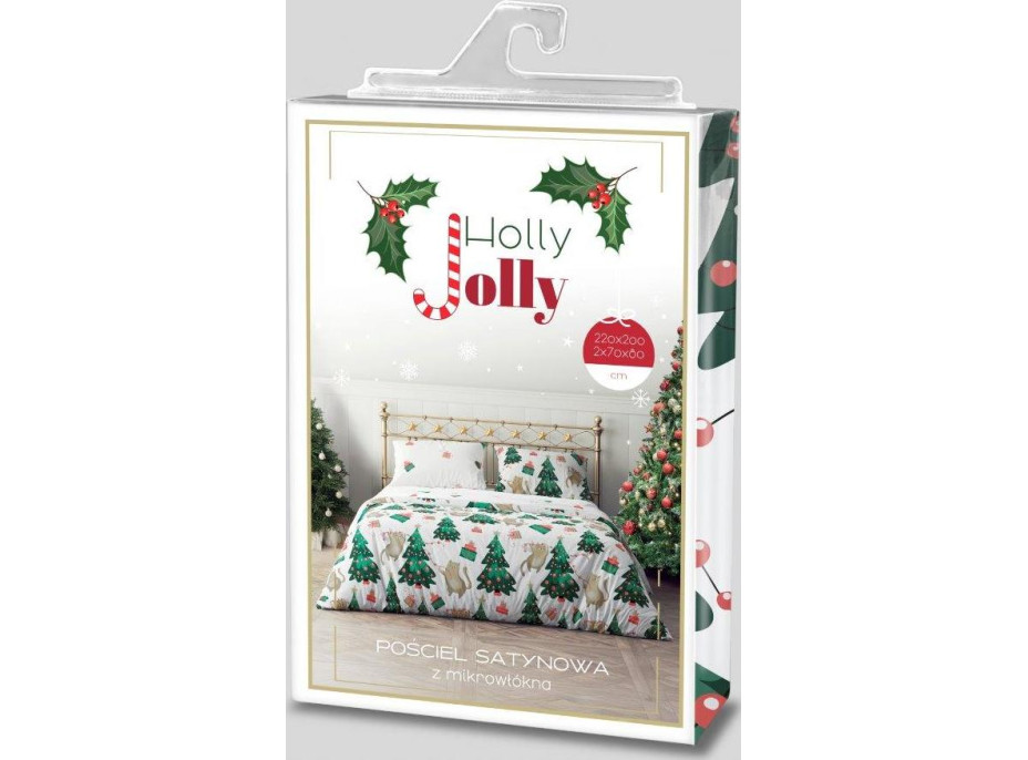 Posteľné obliečky z mikrovlákna HOLLY JOLLY Mačky a stromčeky - biele - 220x200 cm