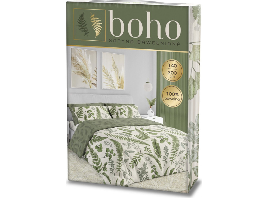 Posteľné obliečky BOHO Paprade - 140x200 cm - bavlnený satén
