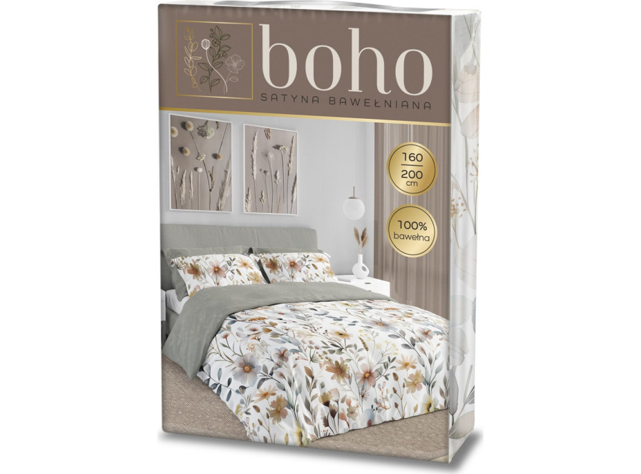 Posteľné obliečky BOHO Kvety - 160x200 cm - bavlnený satén
