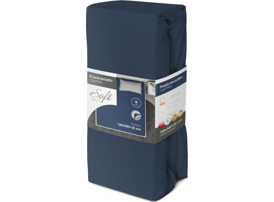 Jersey prestieradlo SOFT 160x200 cm + 25cm - tmavo modré