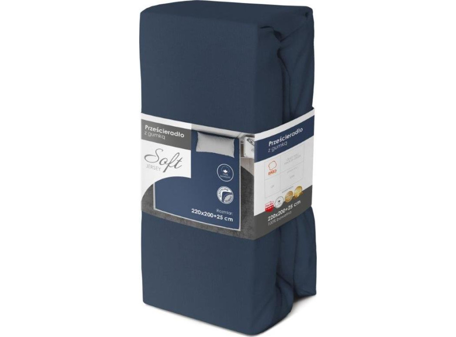 Jersey prestieradlo SOFT 220x200 cm + 25cm - tmavo modré