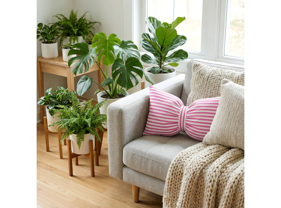 Dekoračný vankúš GLAM 30x50 cm - biele/ružové pruhy