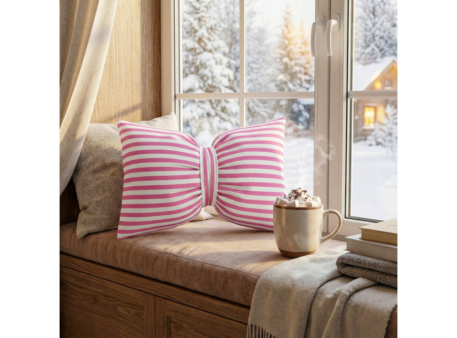 Dekoračný vankúš GLAM 30x50 cm - biele/ružové pruhy