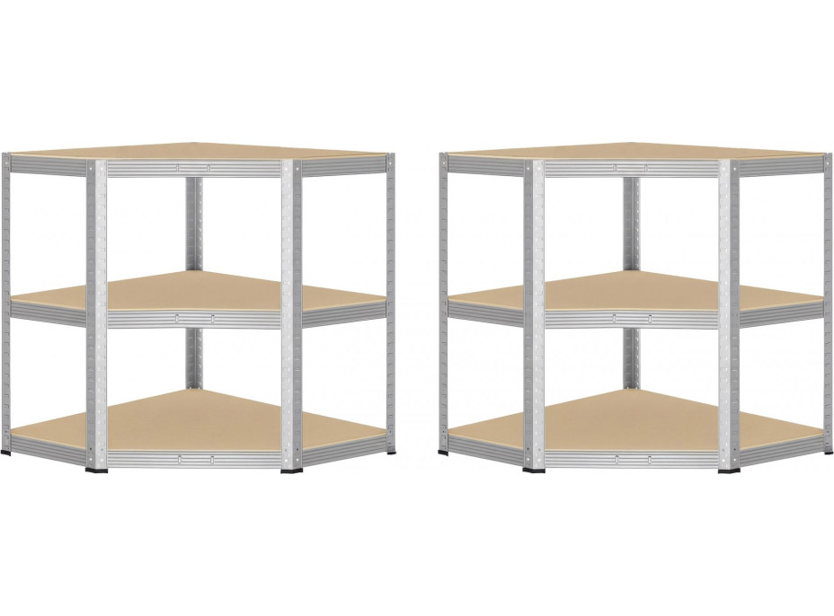 Rohový policový regál - 5 políc - 180x70x40 cm - strieborný