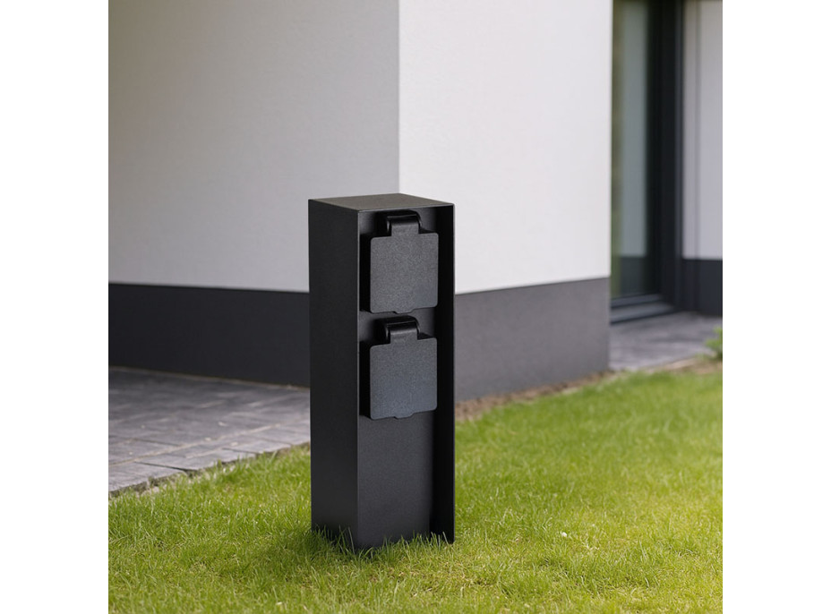 Solight záhradný stĺpik IP44, hliník, 2 zásuvky, čierny