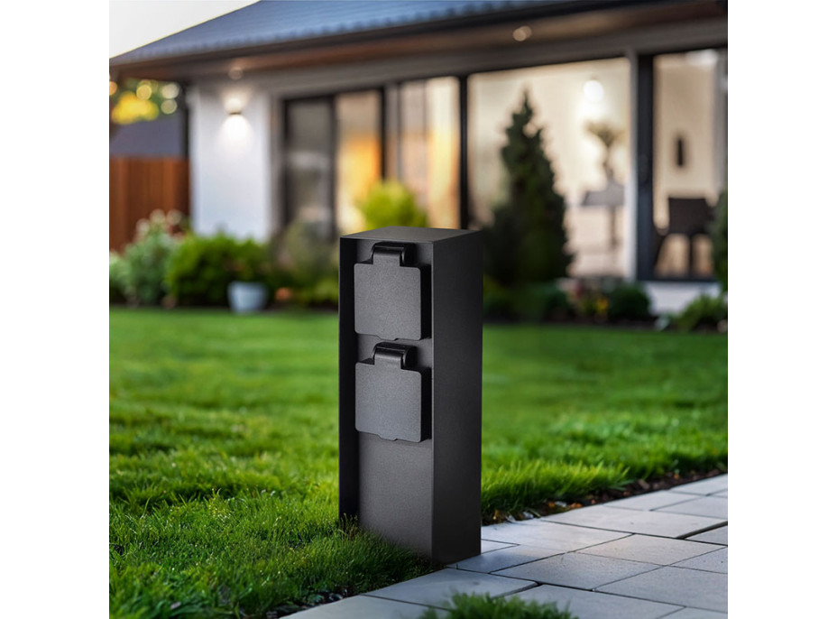 Solight záhradný stĺpik IP44, hliník, 2 zásuvky, čierny
