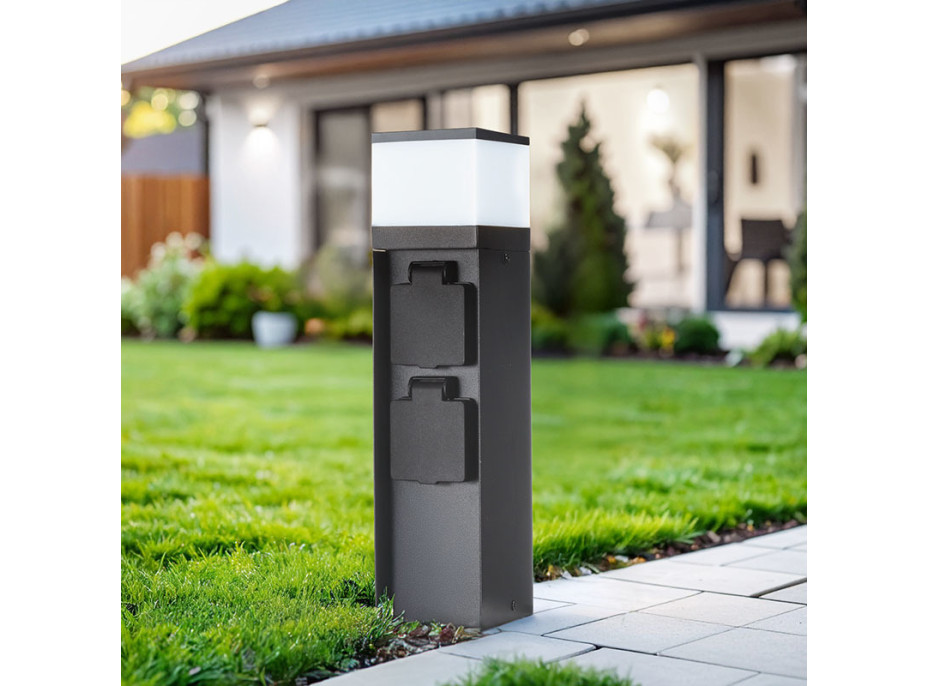 Solight záhradný stĺpik IP44 s LED osvetlením, hliník, 2 zásuvky, čierny