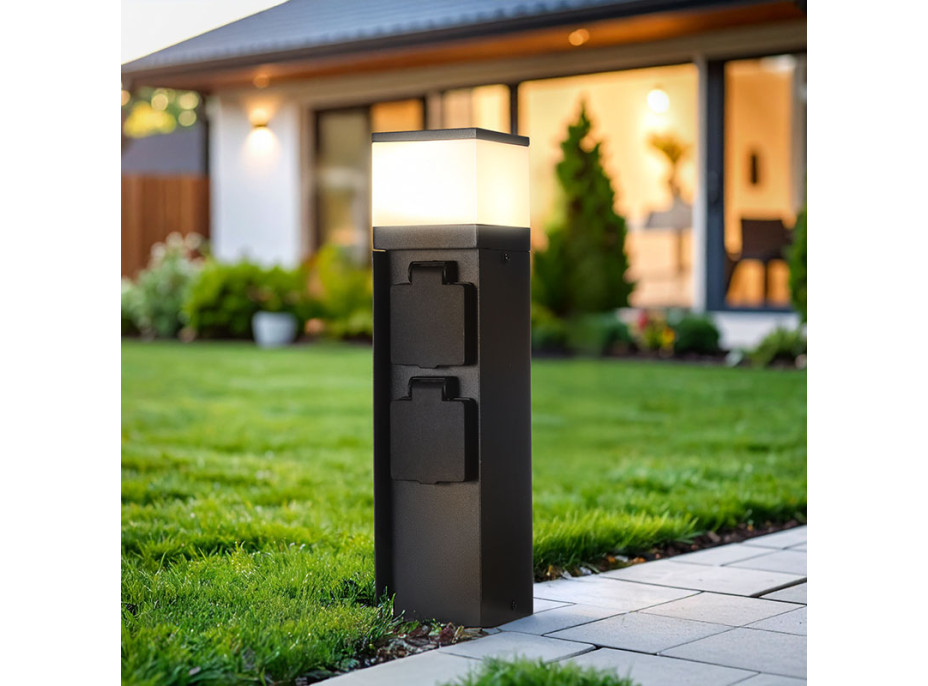 Solight záhradný stĺpik IP44 s LED osvetlením, hliník, 2 zásuvky, čierny