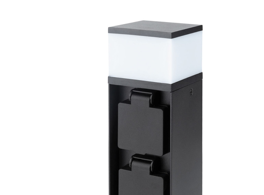 Solight záhradný stĺpik IP44 s LED osvetlením, hliník, 2 zásuvky, čierny