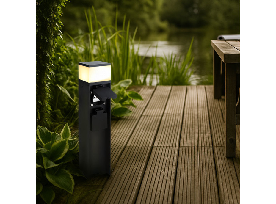 Solight záhradný stĺpik IP44 s LED osvetlením, hliník, 2 zásuvky, čierny
