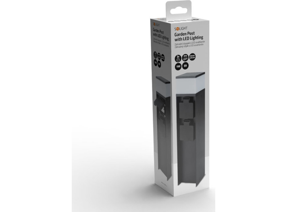 Solight záhradný stĺpik IP44 s LED osvetlením, hliník, 2 zásuvky, čierny