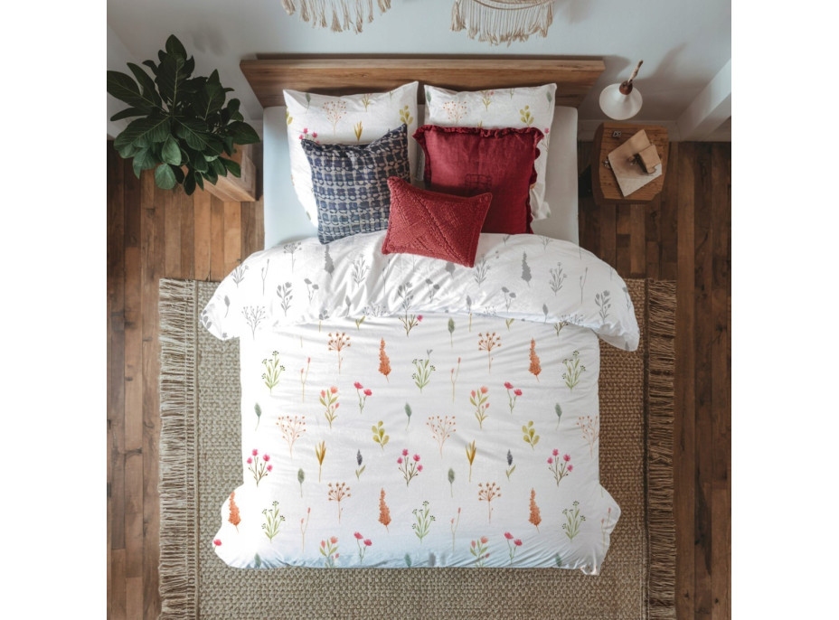 Saténové obliečky MILAGRO VERDE Byliny - biele / šedé - 220x200 cm