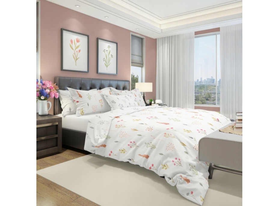 Saténové obliečky MILAGRO VERDE Byliny - biele / šedé - 220x200 cm