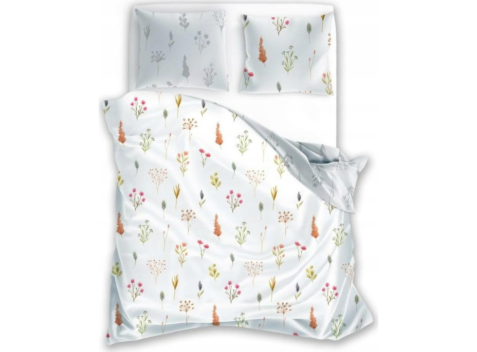 Saténové obliečky MILAGRO VERDE Byliny - biele / šedé - 220x200 cm