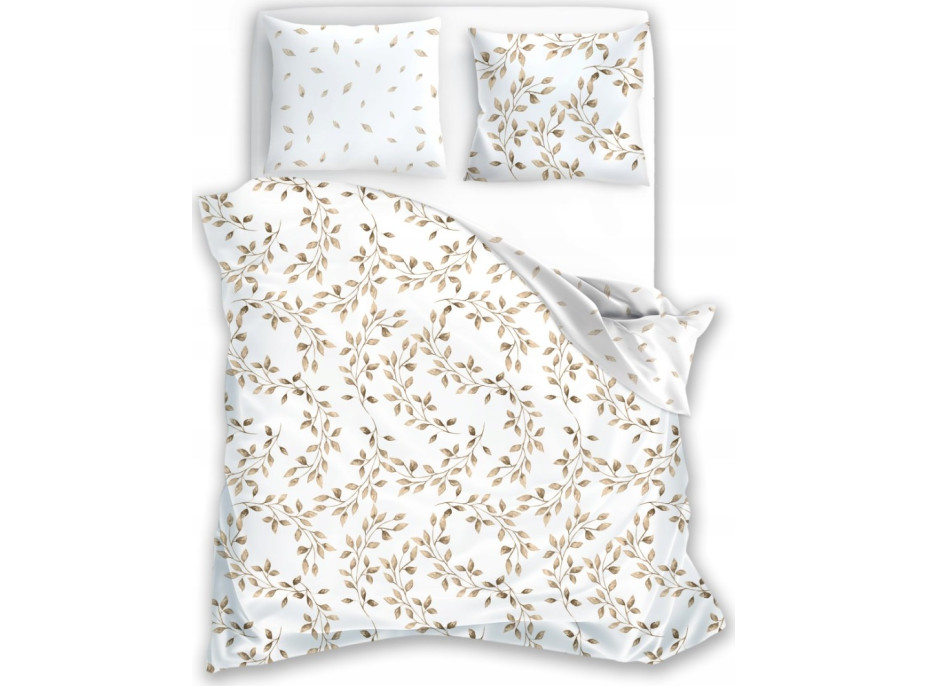 Saténové obliečky MILAGRO VERDE Jemné lístky - biele - 220x200 cm