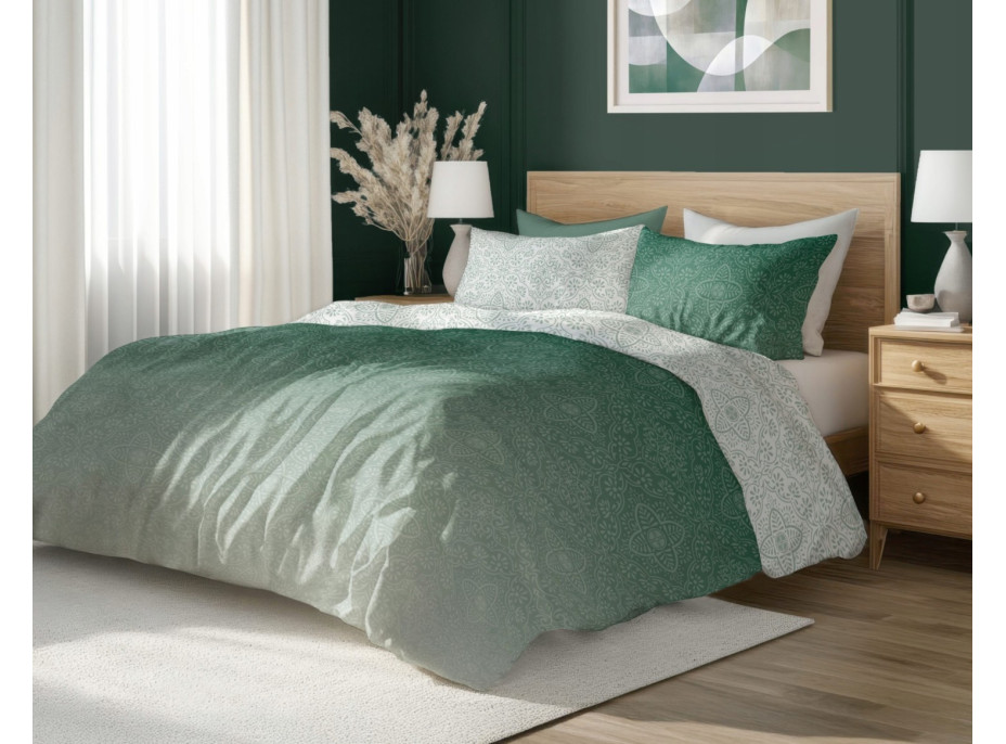 Saténové obliečky MILAGRO VERDE Ombre orient - biele / zelené - 220x200 cm